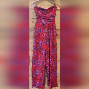 NWT Strapless Floral Jumpsuit in Red and Purple